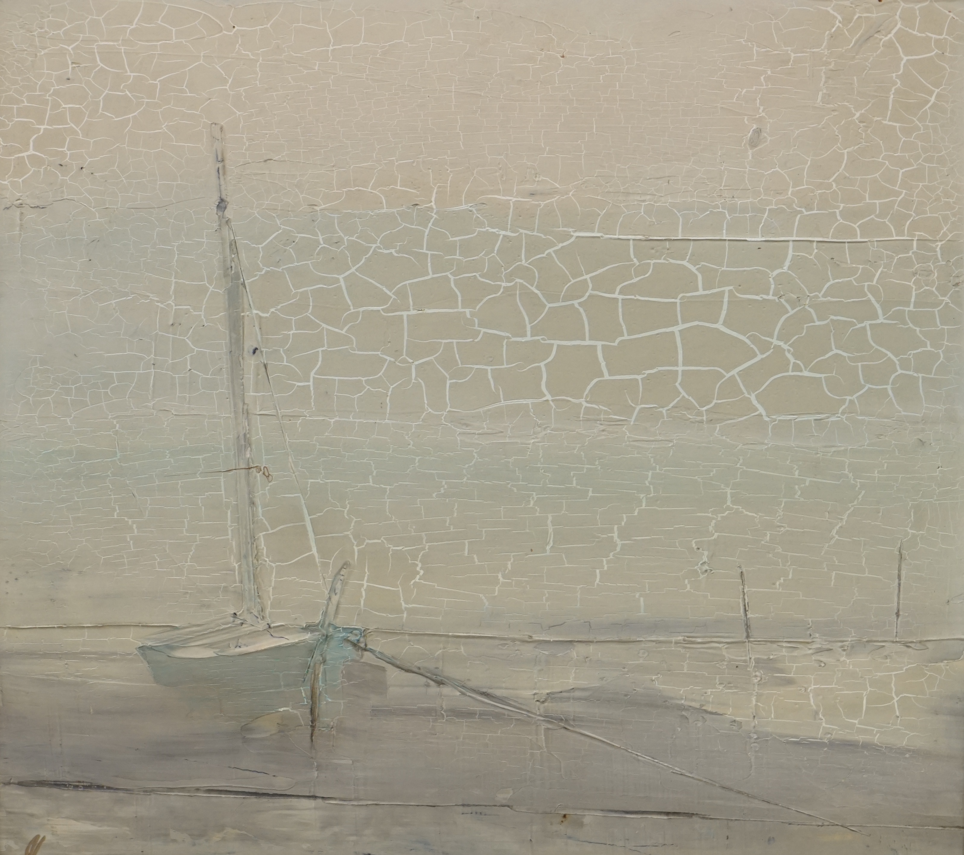 John Lawrence, oil on board, 'Early morning, Orford', The Old Trafford Gallery label verso, 41 x 46cm. Condition - poor